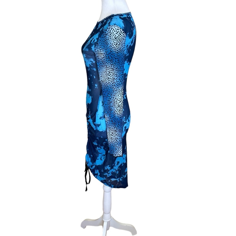 Women’s Sheer Mesh Long Sleeve Bodycon Cover Up Dress Blue Size Small NWOT - Picture 3 of 12